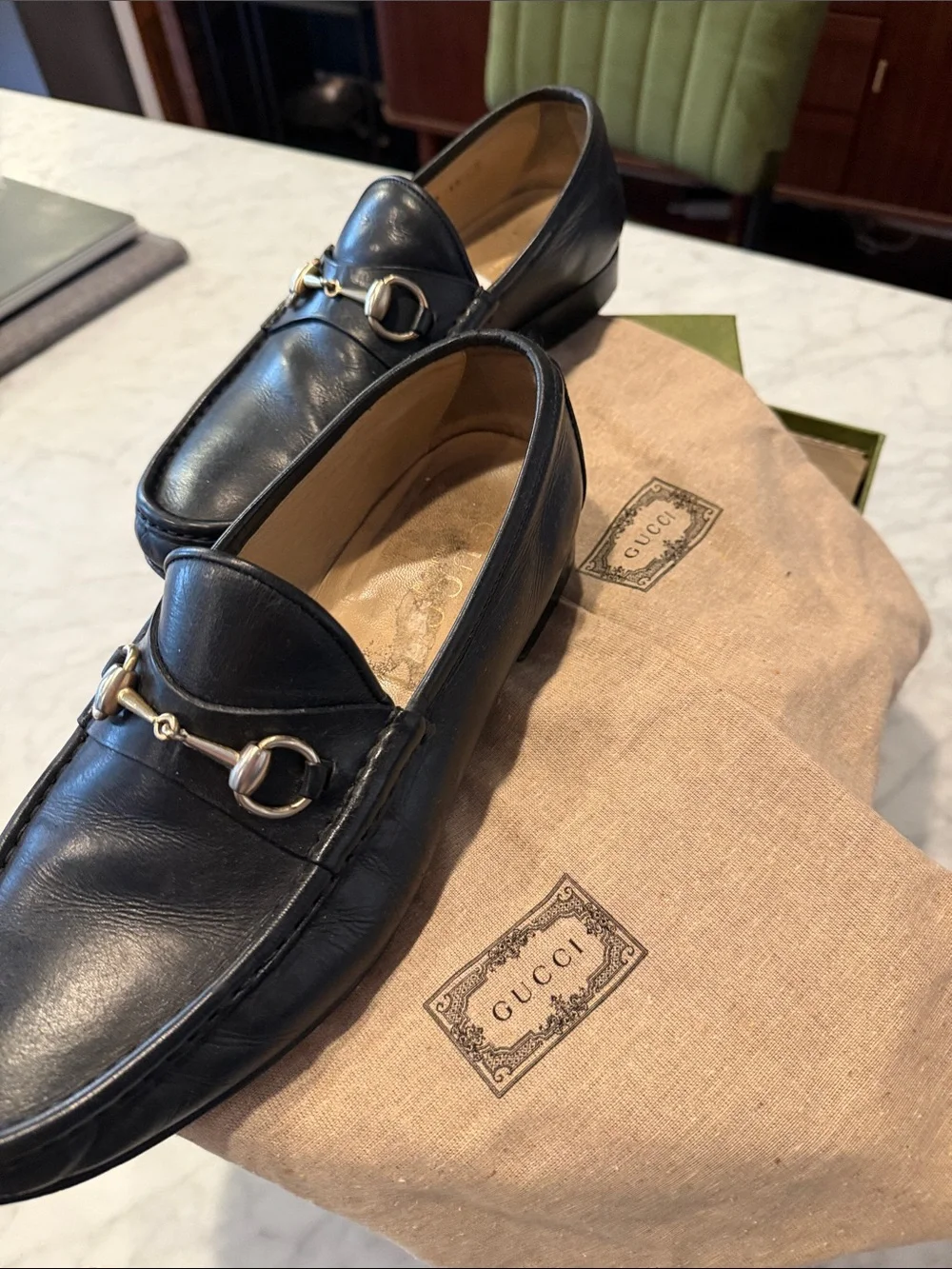Gucci Men's Black Leather Horsebit Loafers